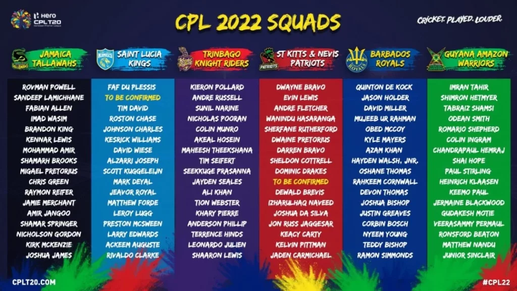 CPL 2022 Live Streaming TV Channels, Fixtures and Teams Details