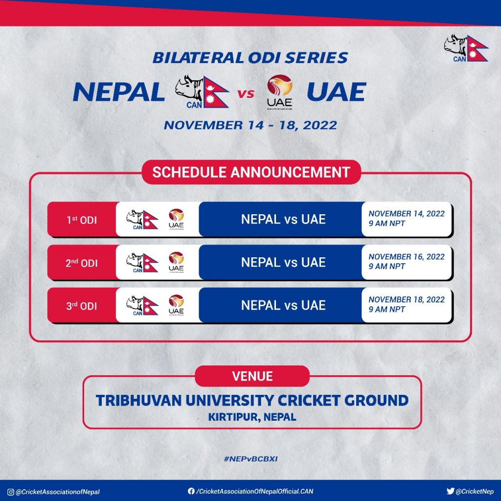 Nepal to host Bilateral ODI series against UAE